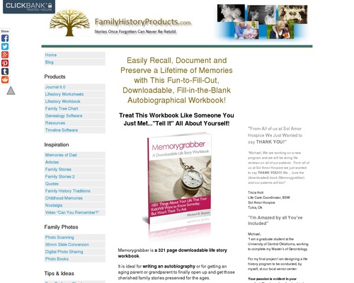 FamilyHistoryProducts.com – 321 Page, Downloadable Lifestyles Memoir Workbook